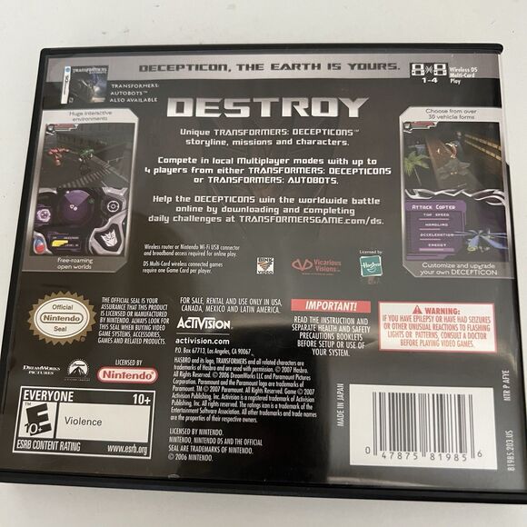 Transformers: Decepticons CIB w/Inserts Nintendo DS Video Game 2007 Tested - Picture 2 of 4
